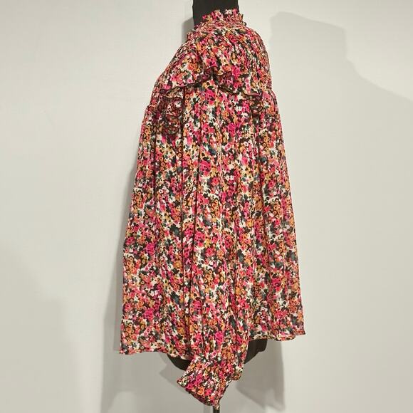 Ophelia Roe Floral Blouse 2X Smocked Bodice Balloon Sleeves Romantic - Picture 6 of 12